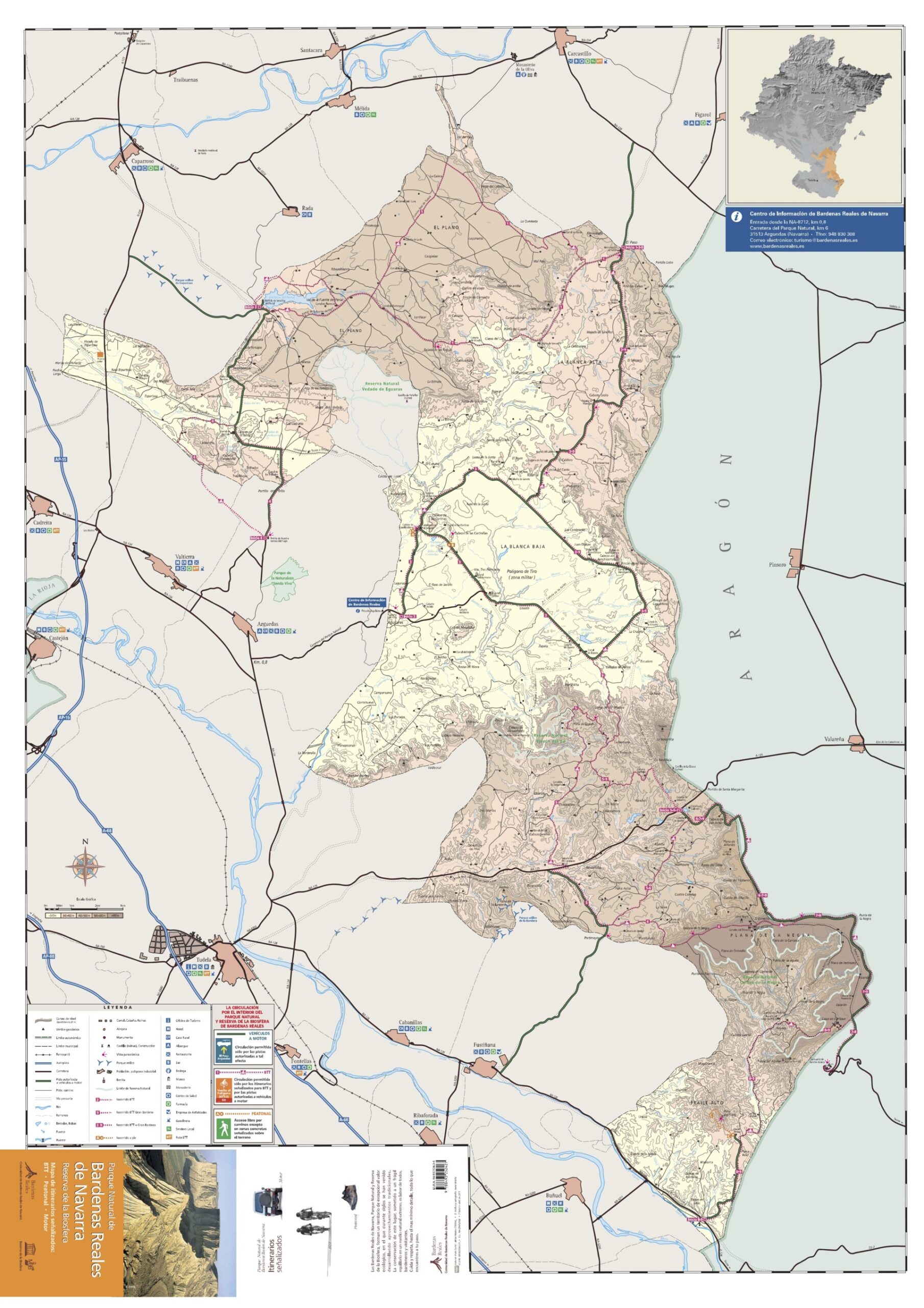 plan du désert des bardenas avec zones interdites et point d'intérêts